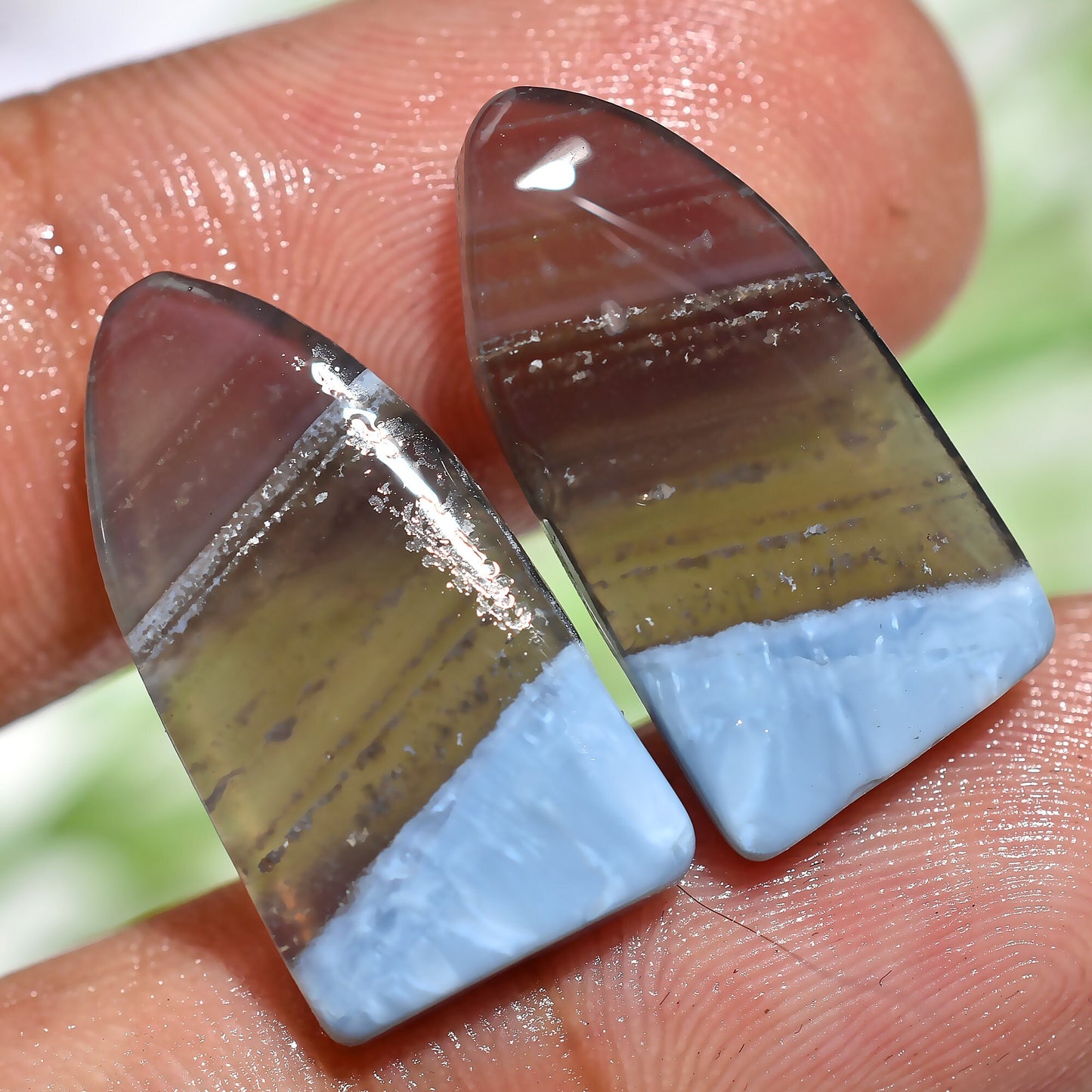 Owyhee Blue Opal Matched Pair Oval Cabochons - Fancy Loose Gemstones for Earrings