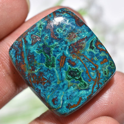 Exquisite Square Shattuckite Cabochon – Blue Azurite, Smooth Polished Gemstone 21x25x5mm