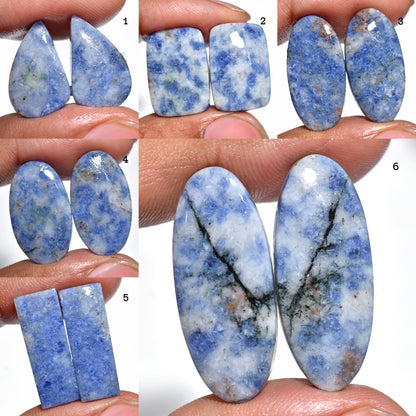 Amazing Blue Sodalite Gemstone Pair – Wholesale Loose Cabochon Matched Pair for Earrings, Mixed Shapes