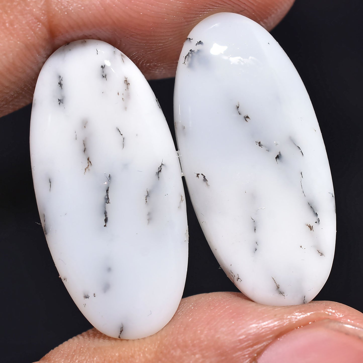 Beautiful Dendrite Opal Pairs Cabochon - Matching Dendritic Opal Gemstones for Earrings