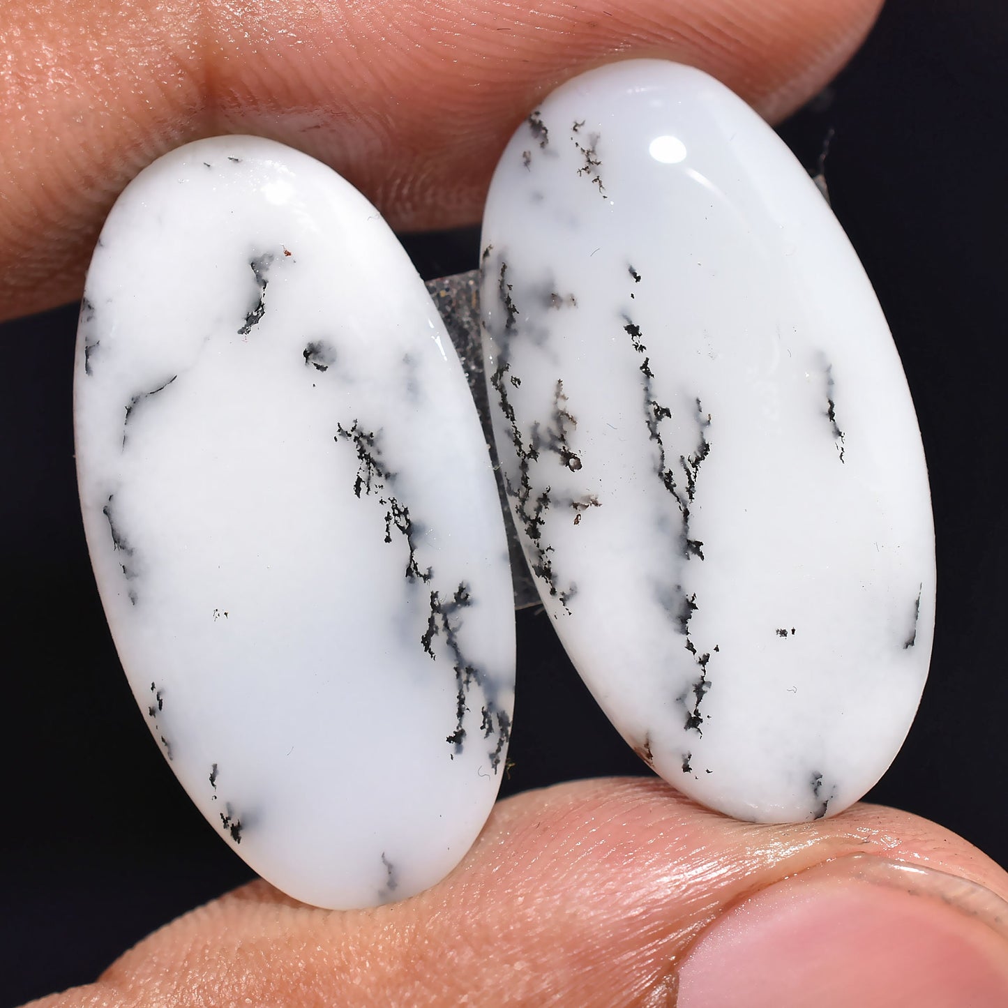 Beautiful Dendrite Opal Pairs Cabochon - Matching Dendritic Opal Gemstones for Earrings