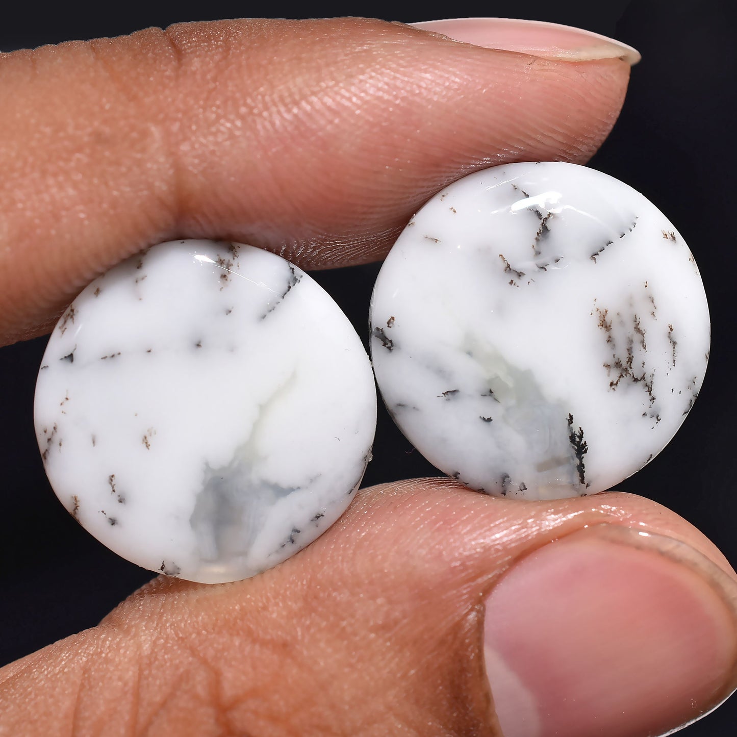 Beautiful Dendrite Opal Pairs Cabochon - Matching Dendritic Opal Gemstones for Earrings