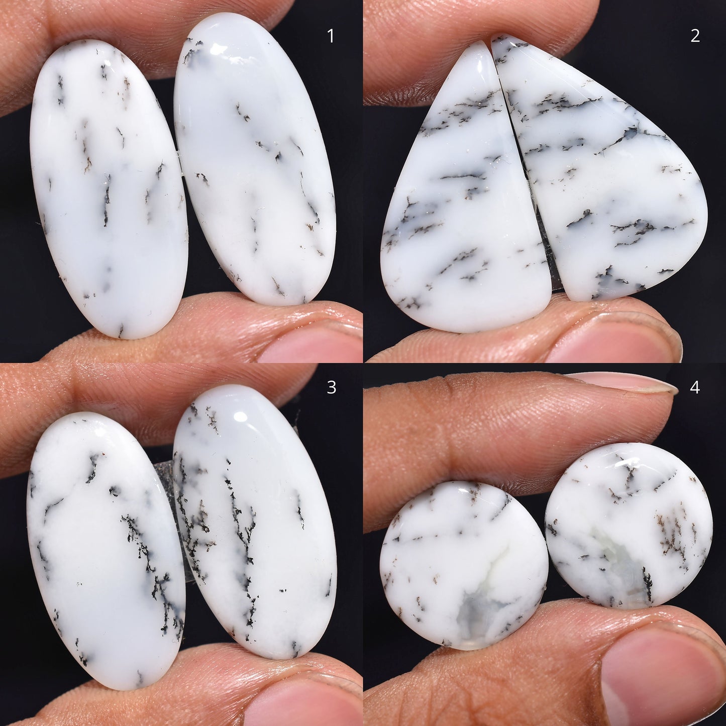 Beautiful Dendrite Opal Pairs Cabochon - Matching Dendritic Opal Gemstones for Earrings