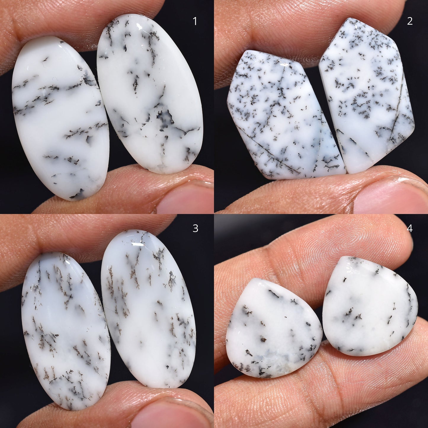 Dendritic Agate Loose Gemstones Pair - Natural Dendrite Opal Cabochon for Earrings