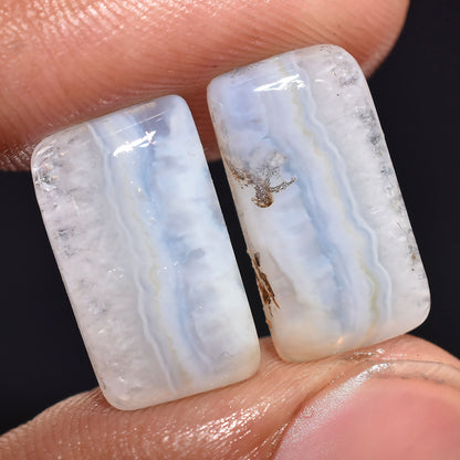 Blue Lace Agate Cabochon, High Quality Blue Agate Earring Pair, Oval Shape Pair Gemstone Jewelry