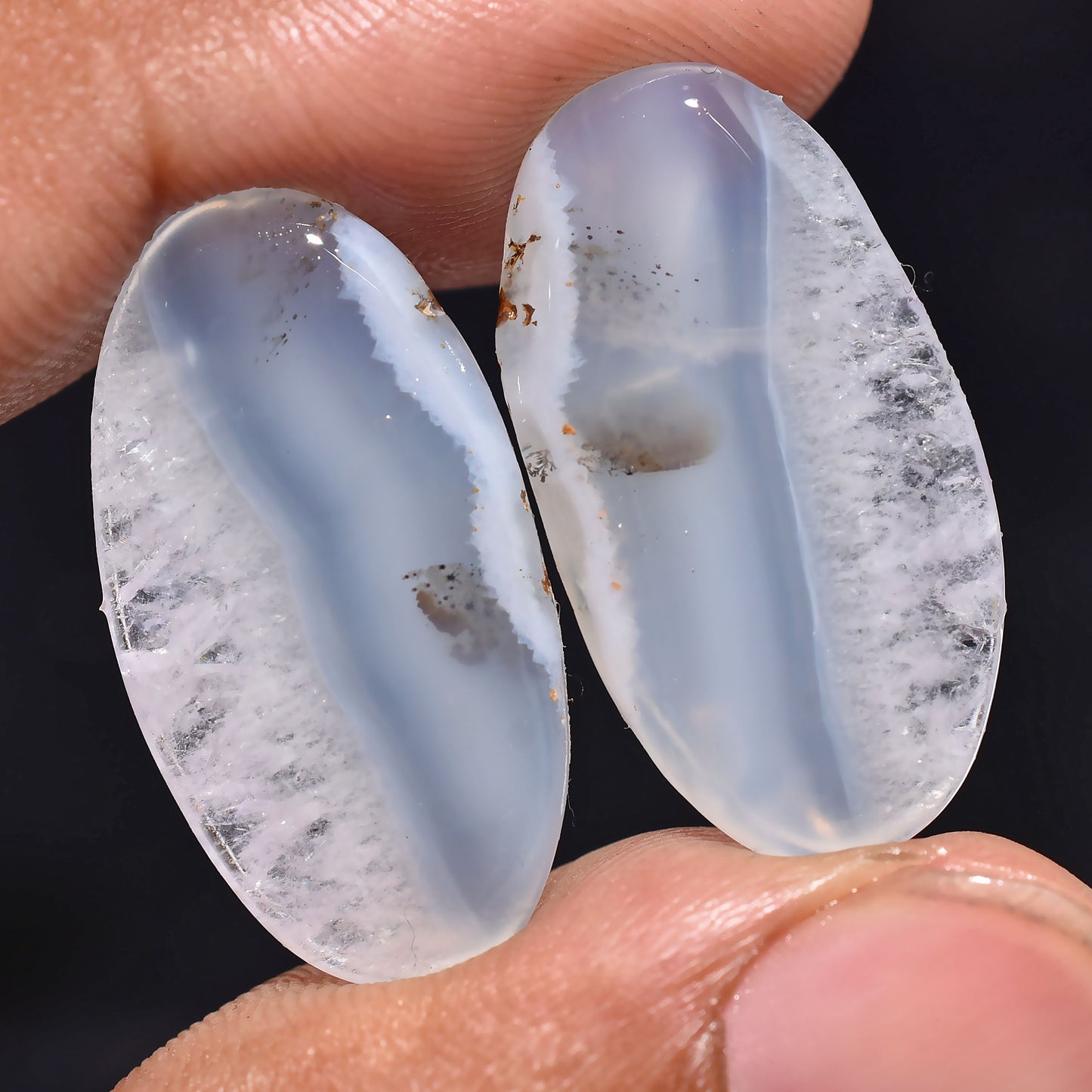 Blue Lace Agate Cabochon, High Quality Blue Agate Earring Pair, Oval Shape Pair Gemstone Jewelry