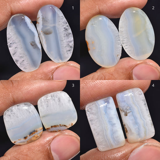 Blue Lace Agate Cabochon, High Quality Blue Agate Earring Pair, Oval Shape Pair Gemstone Jewelry