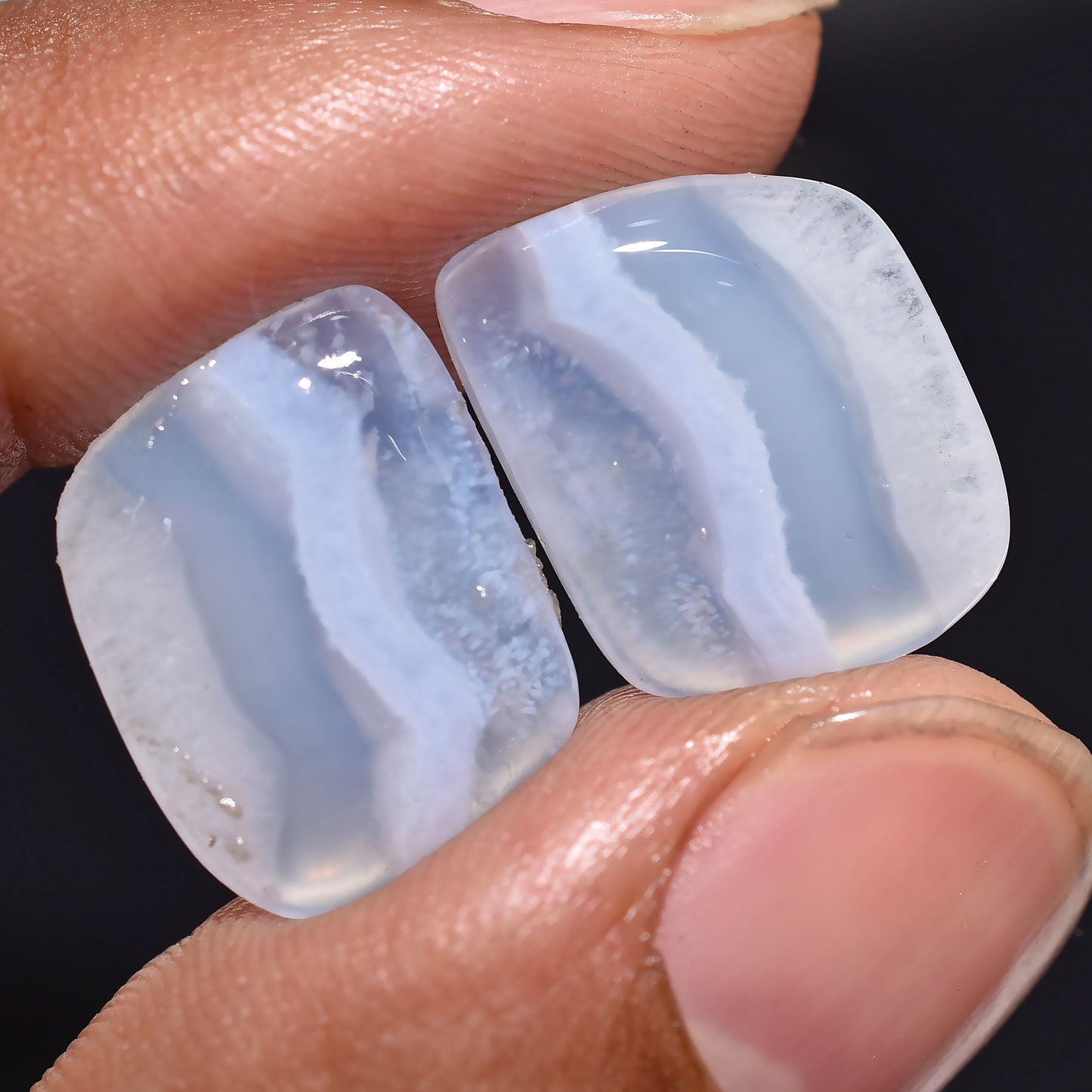 Natural Blue Lace Agate Matched Pairs - Fancy Shape Crystal Earring Pair