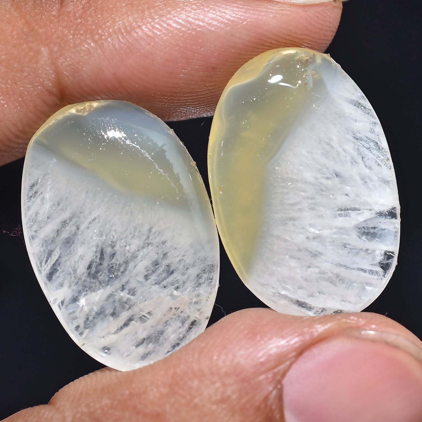 Blue Lace Agate Cabochon Pair - Square & Oval Shapes, Smooth Gemstones for Jewelry Making