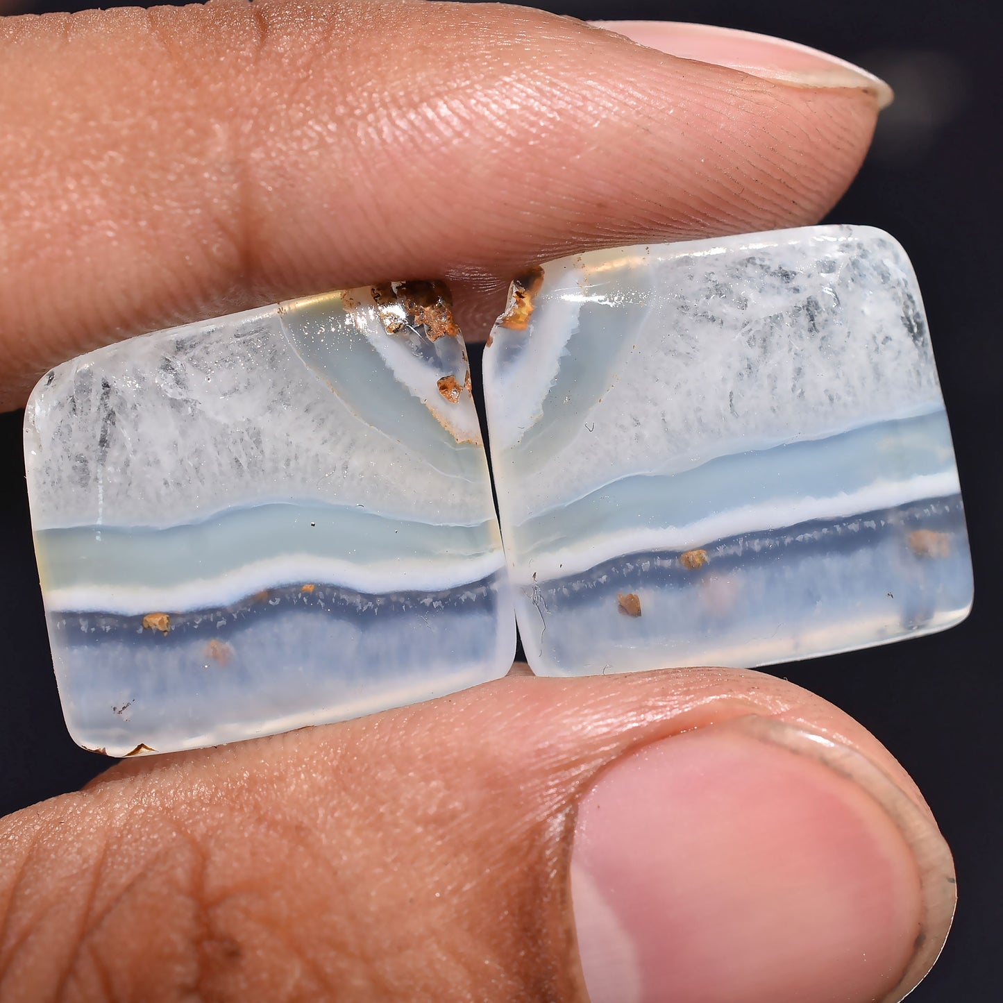 Blue Lace Agate Cabochon Pair - Square & Oval Shapes, Smooth Gemstones for Jewelry Making