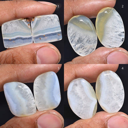 Blue Lace Agate Cabochon Pair - Square & Oval Shapes, Smooth Gemstones for Jewelry Making