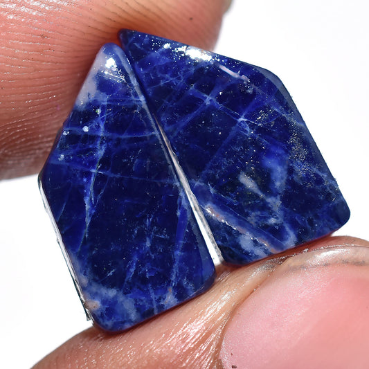 A-One Quality Blue Sodalite Cabochon Pair, Fancy Shape Matching Earrings Set