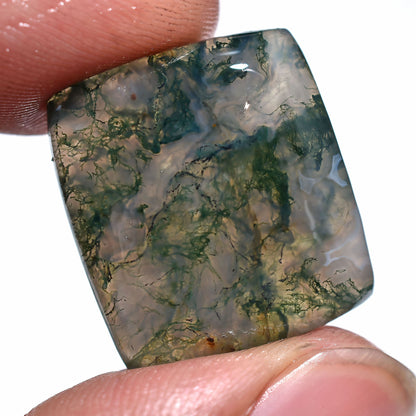 Square Green Moss Agate Cabochon | Natural Smooth Flat Back Gemstone for Pendant & Jewelry Making