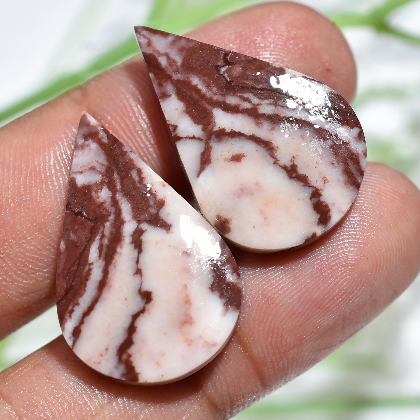 Delicate Coconut Jasper Earring Pairs – Natural Brown Oval & Pear Shaped Flat Back Stones