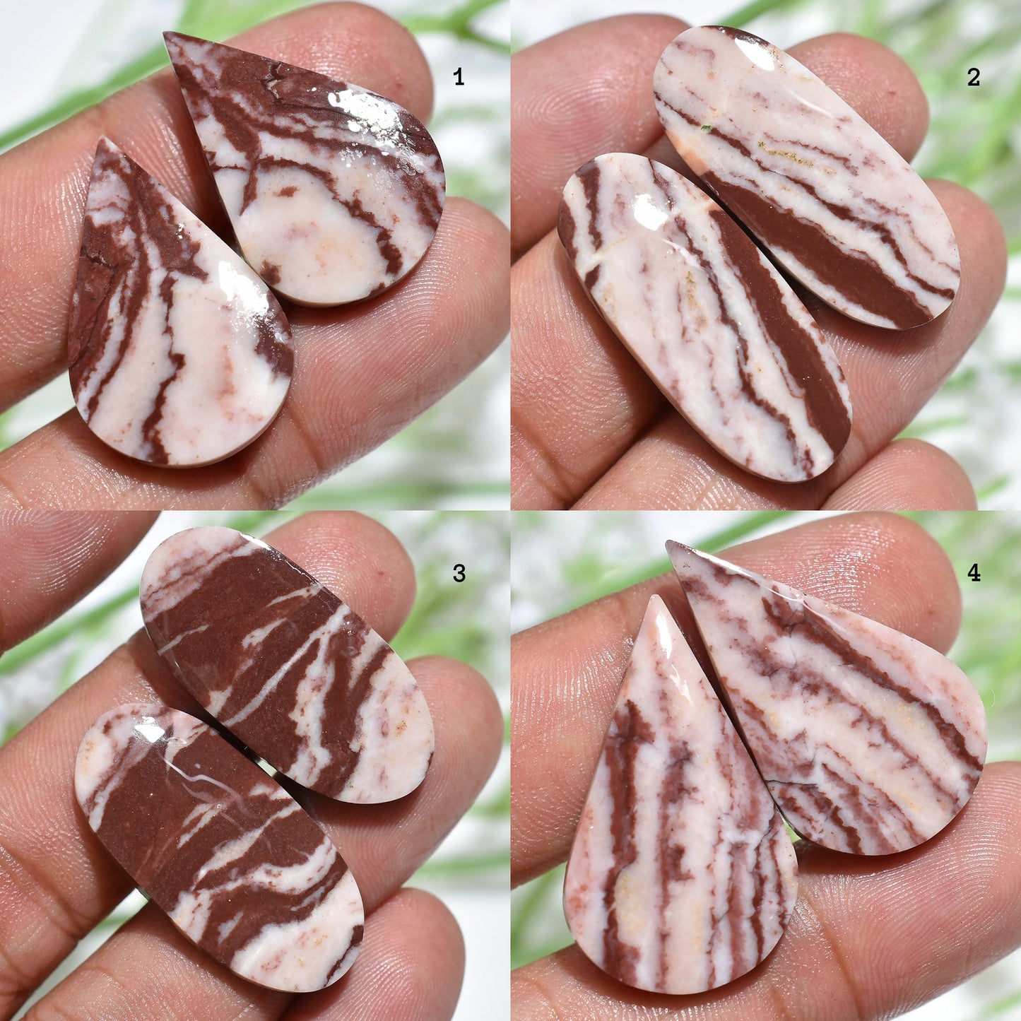 Delicate Coconut Jasper Earring Pairs – Natural Brown Oval & Pear Shaped Flat Back Stones