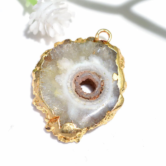 Window Crystal Quartz Healing Stone Pendant | Gold DIY Solar Quartz Pendant Necklace - Double Loop Wholesale