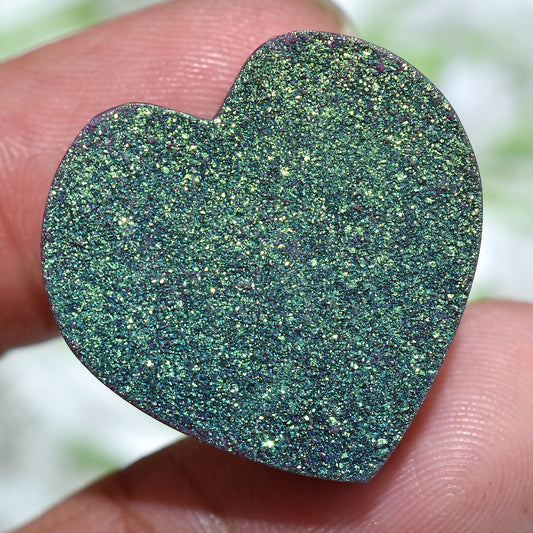 Graceful Sparkly Rainbow Druzy Heart | Green Heart Titanium Druzy Cabochon for Jewelry Making - Wholesale