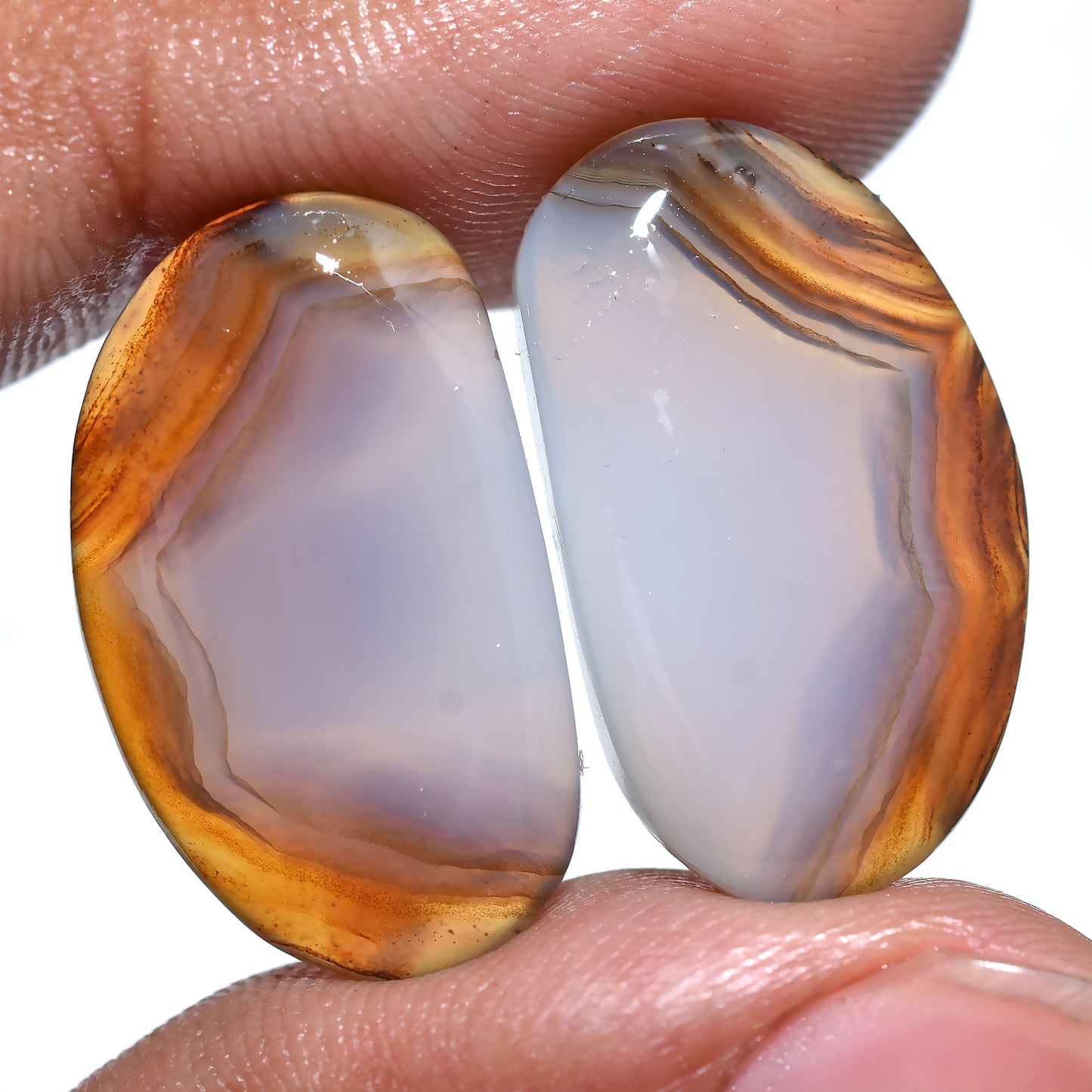 Beautiful Montana Agate Pair Cabochon, Natural Oval Matched Agate for Earrings - Smooth Finish