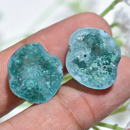 Beautiful Sky Blue Druzy Agate Geode Pair – Matching Earrings Set & Healing Stone