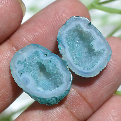 Beautiful Sky Blue Druzy Agate Geode Pair – Matching Earrings Set & Healing Stone