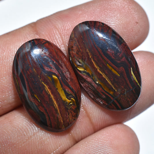 Amazing Iron Tiger Eye Pair Cabochons - Smooth Polished Oval Gemstones