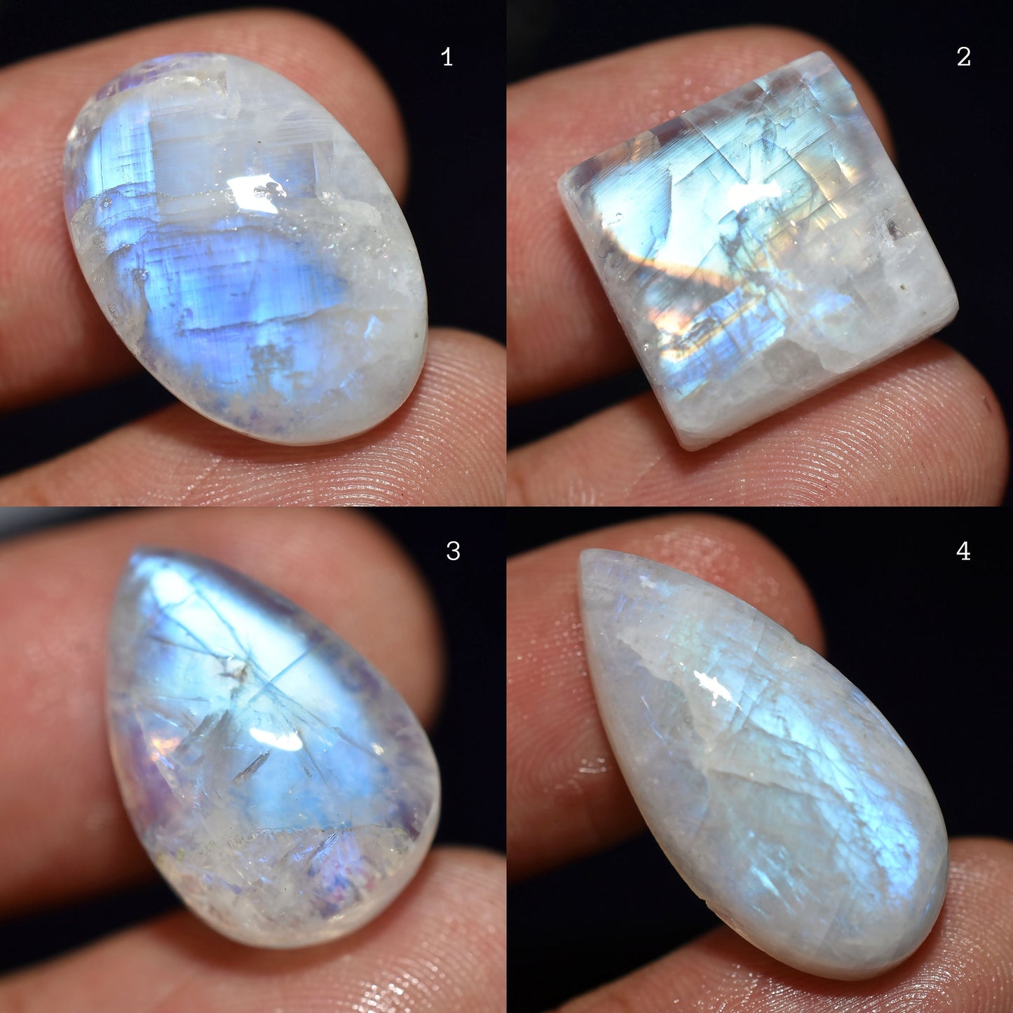 Rainbow Moonstone Cabs – Blue Moonstone Gemstones for Jewelry & Ring Making