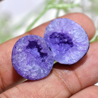 Graceful Purple Window Druzy Gemstone Pair | Dyed Quartz Geode for Earrings - Wholesale Solar Quartz