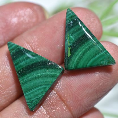 100% Natural Green Malachite Gemstone Pair – Fancy Shape Smooth Flat Back Cabs