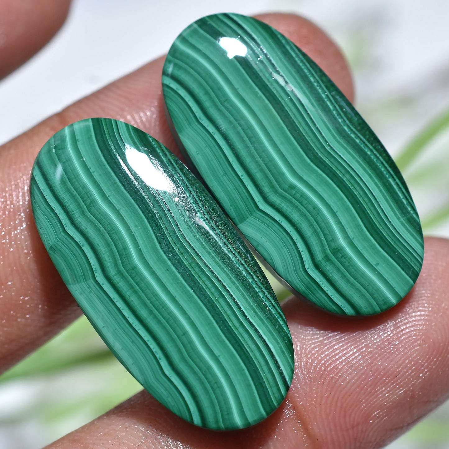 Best Quality Malachite Pear Gemstone Matching Pair - Oval Green Malachite Stones