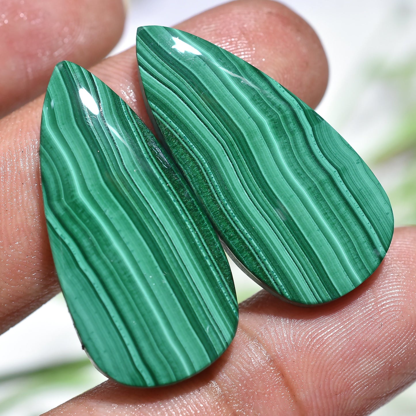 Best Quality Malachite Pear Gemstone Matching Pair - Oval Green Malachite Stones