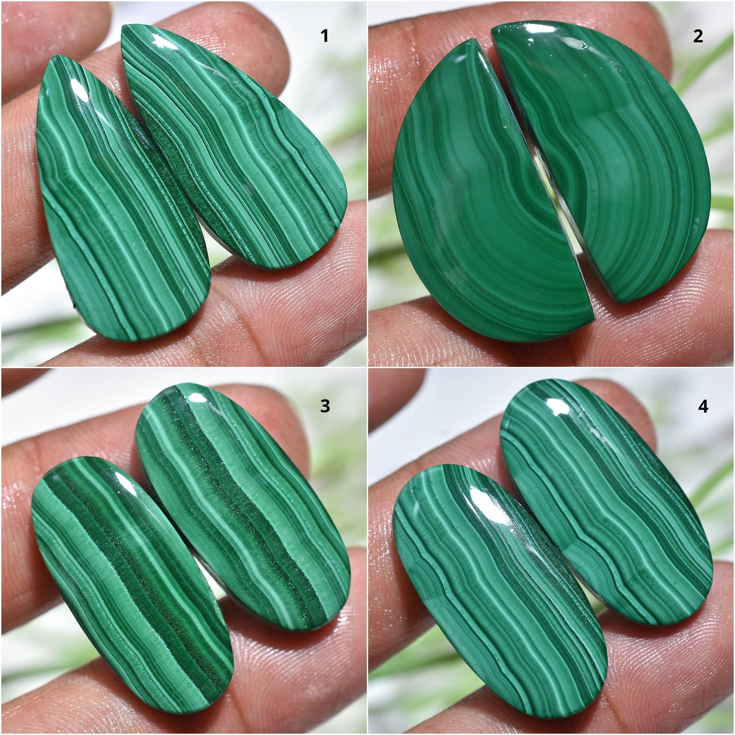 Best Quality Malachite Pear Gemstone Matching Pair - Oval Green Malachite Stones