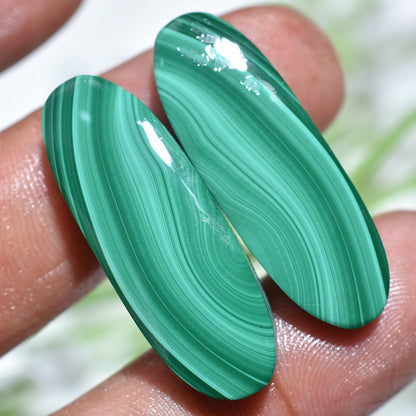 Fancy Shape Green Malachite Cabochon Pair - Natural Matching Stones for Earrings & Jewelry Making