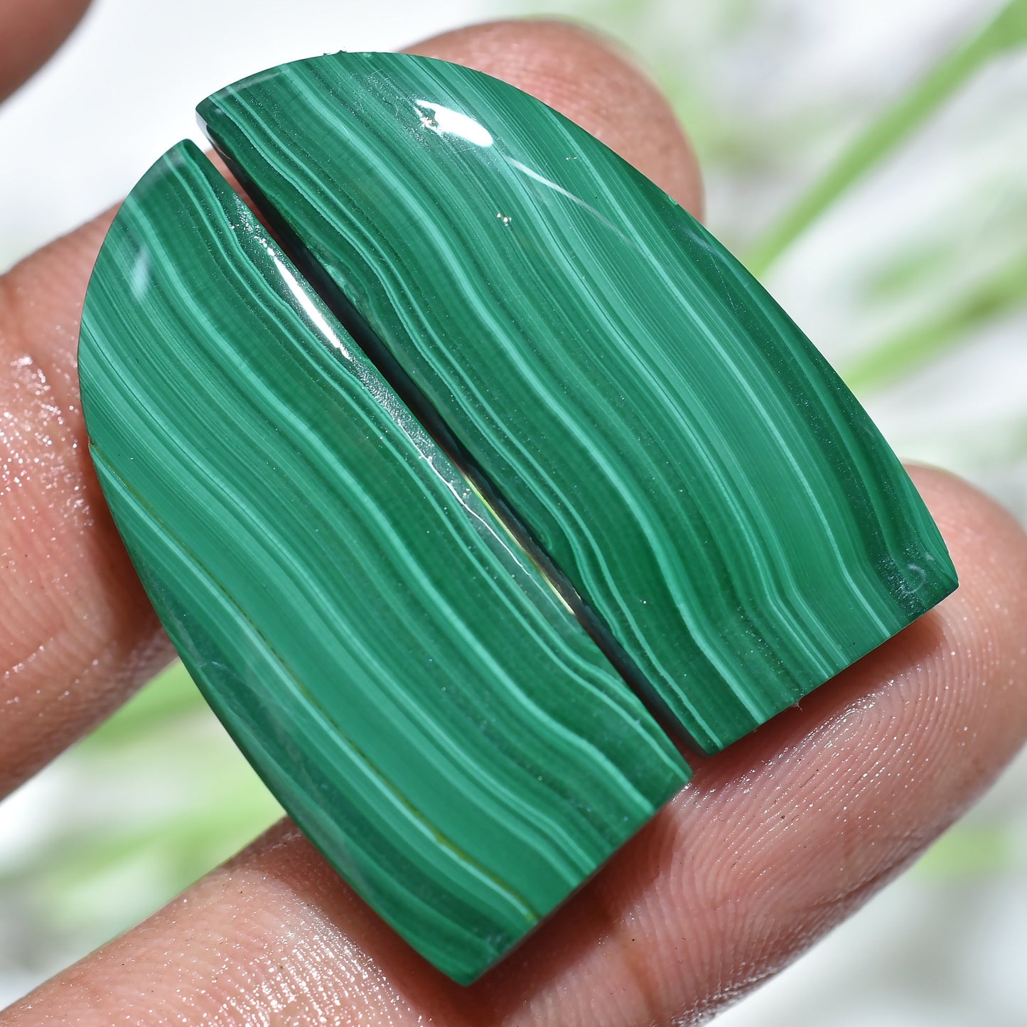 Fancy Shape Green Malachite Cabochon Pair - Natural Matching Stones for Earrings & Jewelry Making