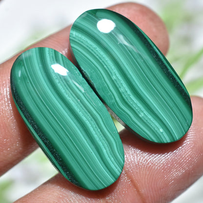 Fancy Shape Green Malachite Cabochon Pair - Natural Matching Stones for Earrings & Jewelry Making