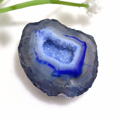 Blue Sparkling Solar Quartz & Window Druzy Agate Cabochon | Dyed Geode Slice for Pendant Making"