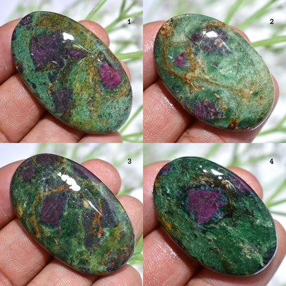 Natural Ruby Fuchsite Cabochon, Wholesale Loose Flat Back Cabs, Oval Shaped Smooth Polished Gems, Pendant Making Crystals, Stone For Jewelry