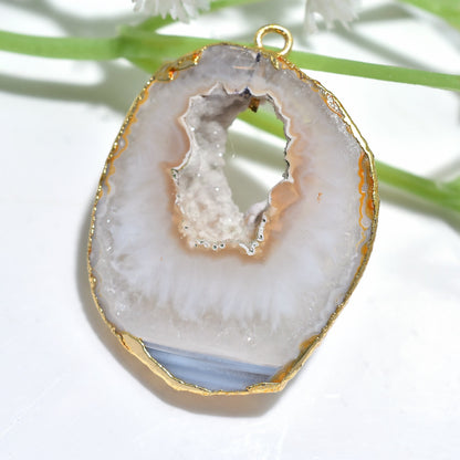 Beautiful White Solar Quartz Charm Pendant - Gold Electroplated Window Druzy Agate Pendant for Women