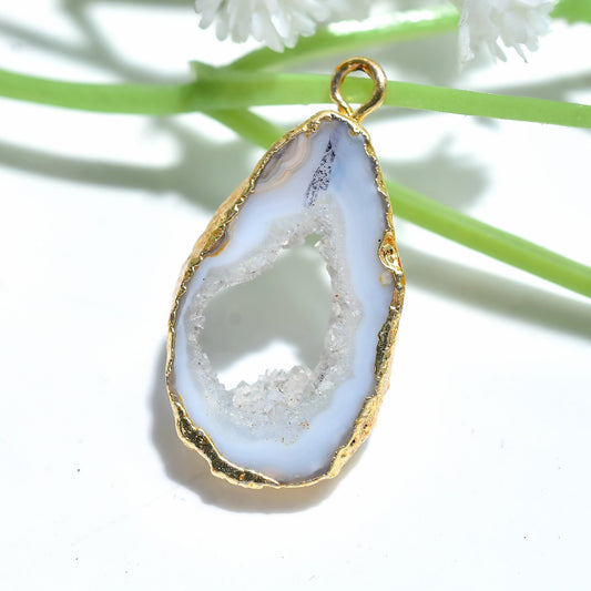 Geode Solar Agate Druzy Pendant - Fancy Bali Window Druzy Gold Electroplated Gemstone for DIY Jewelry