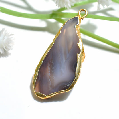 Graceful Druzy Agate Gemstone Pendant - Gold Electroplated Solar Quartz for DIY Jewelry Gifts