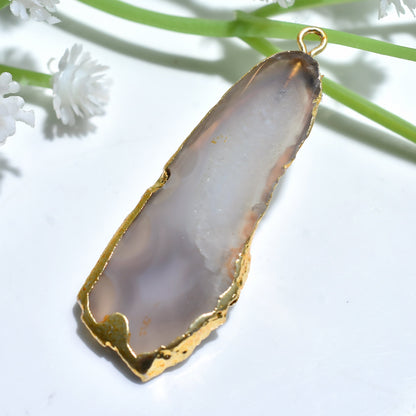 Window Druzy Agate Pendant - Gold Electroplated Solar Quartz Geode Slice for DIY Jewelry