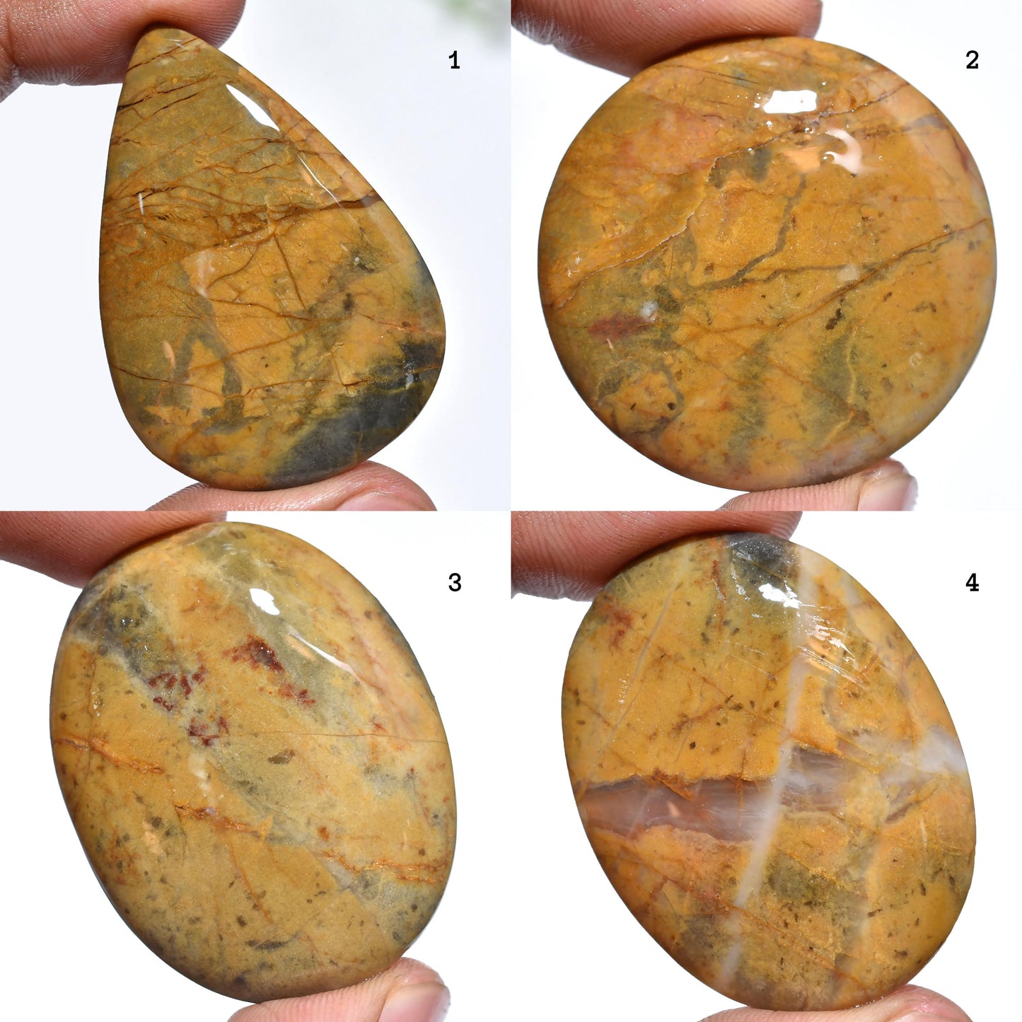 Natural Mango Jasper Cabs – Mixed Shape Yellow Smooth Flat Back Gemstones