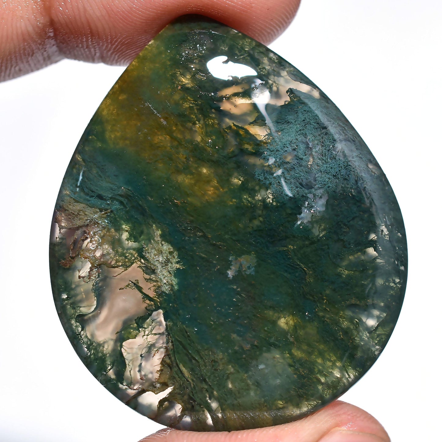 Natural Moss Agate Cabochons - Oval & Pear Shaped Agate Stones