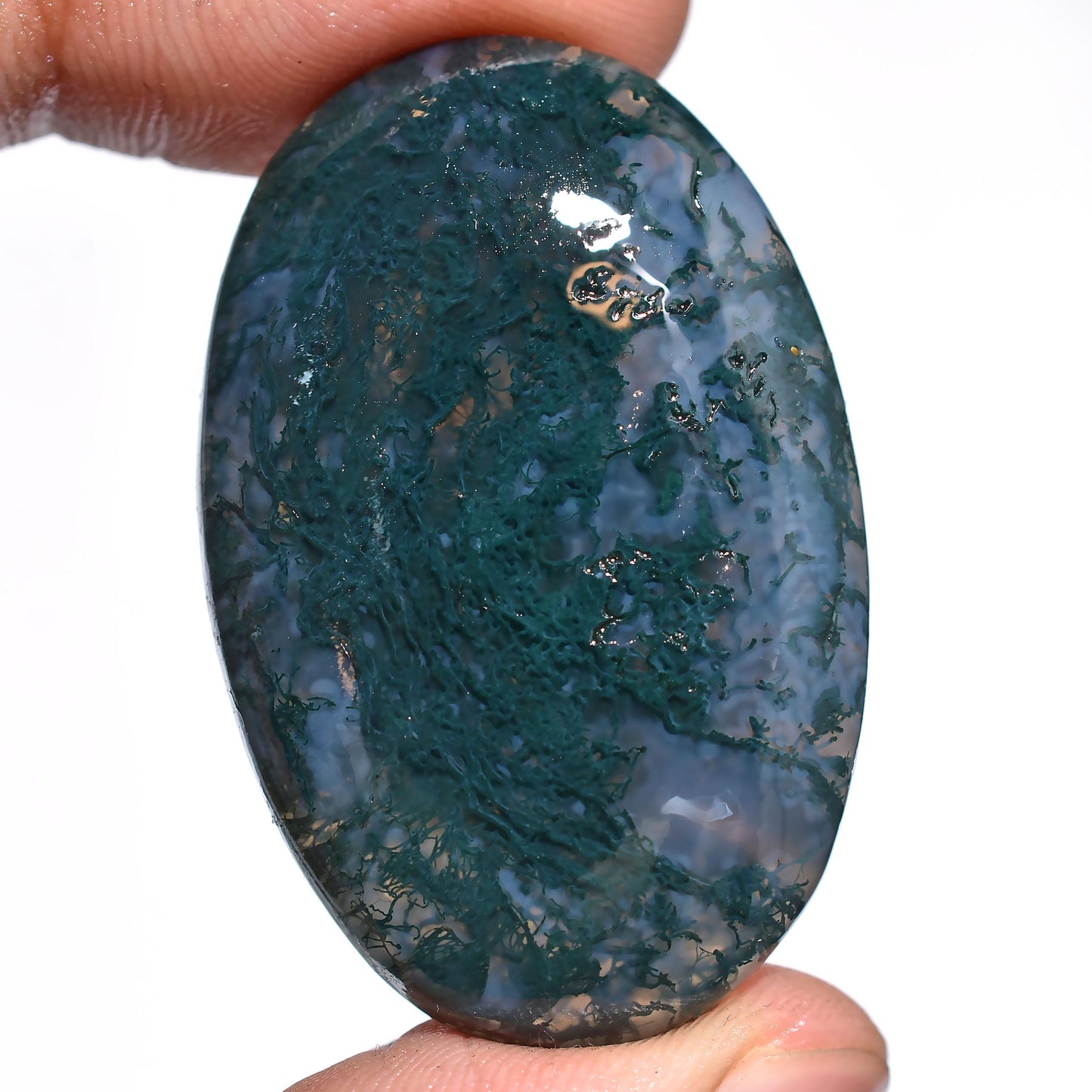 Natural Moss Agate Cabochons - Oval & Pear Shaped Agate Stones