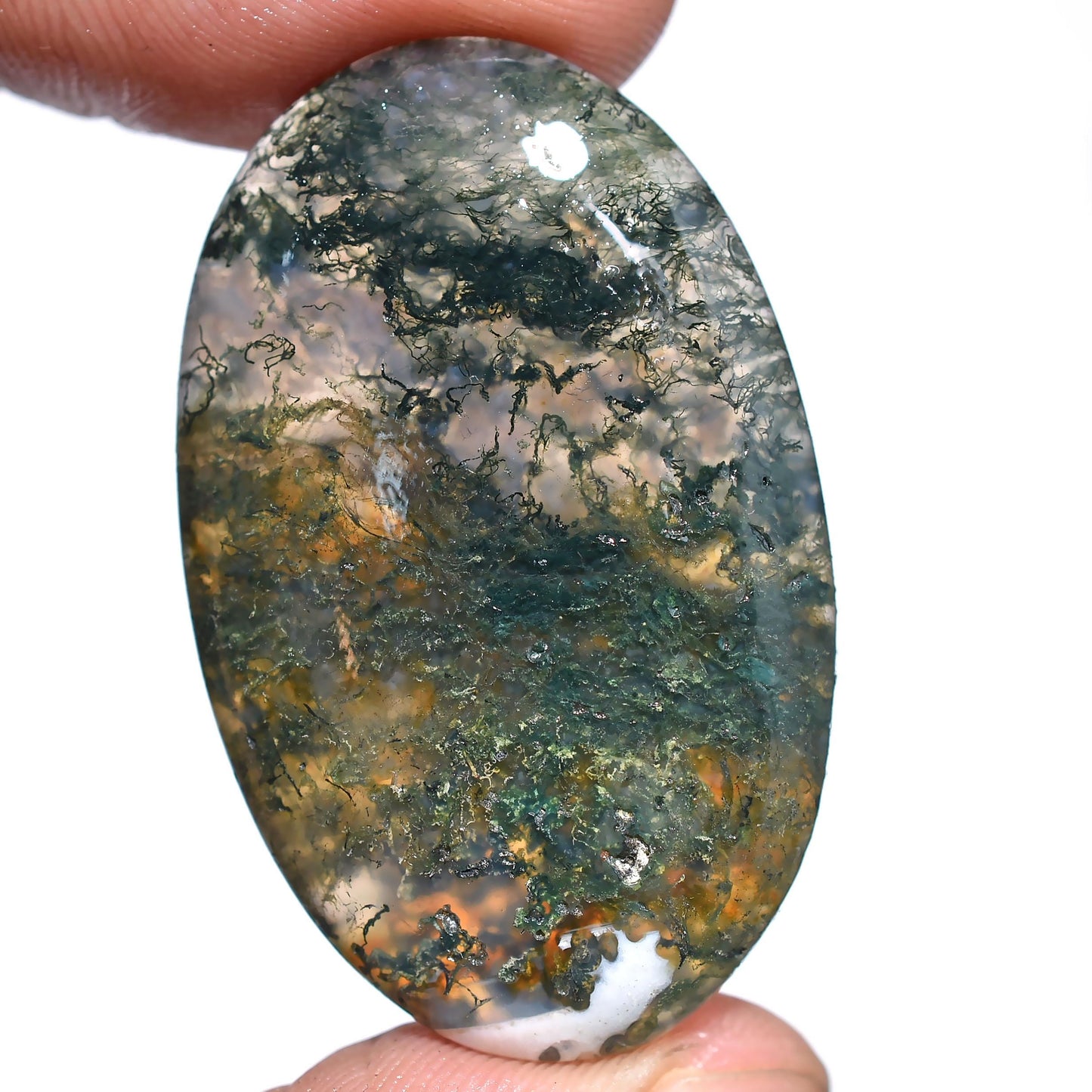 Natural Moss Agate Cabochons - Oval & Pear Shaped Agate Stones