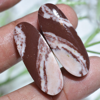 100% Natural Coconut Jasper Cabochon Pair – Fancy Shaped Loose Gemstones for Earrings