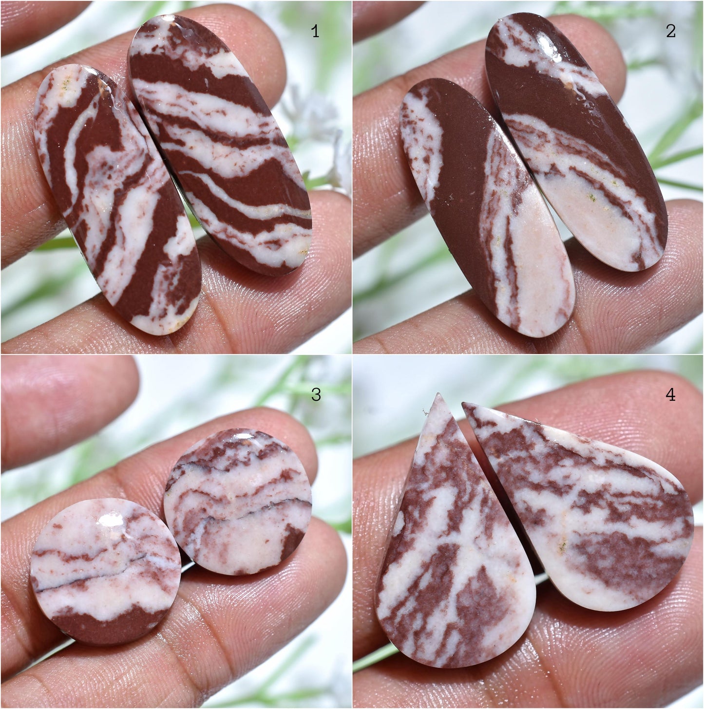 100% Natural Coconut Jasper Cabochon Pair – Fancy Shaped Loose Gemstones for Earrings