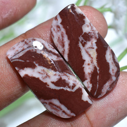 100% Natural Coconut Jasper Cabochon Pair – Fancy Shaped Loose Gemstones