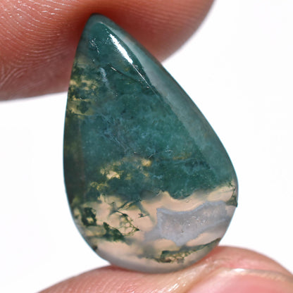 High-Quality Dark Green Moss Agate – Rare Pear Shaped Cabochon for Jewelry Making