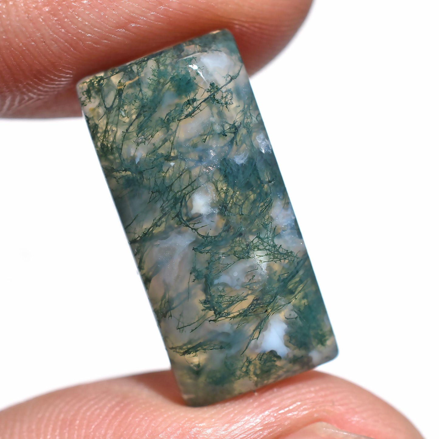 High-Quality Dark Green Moss Agate – Rare Pear Shaped Cabochon for Jewelry Making