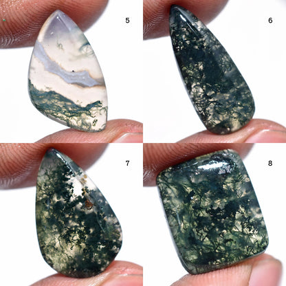 Natural Dark Green Moss Agate Cabochon - Mix Shaped Stones